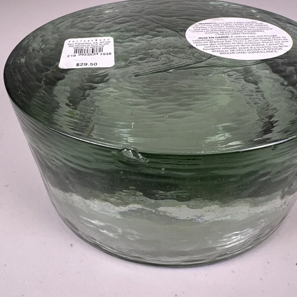 Pottery Barn recycled glass pillar holder Mexican Glass READ